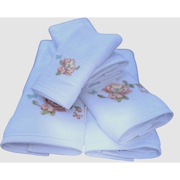 3 small 3 Medium Avanti Cotton Vintage Peach Rose Embroidered Bathroom Towels - Picture 1 of 15